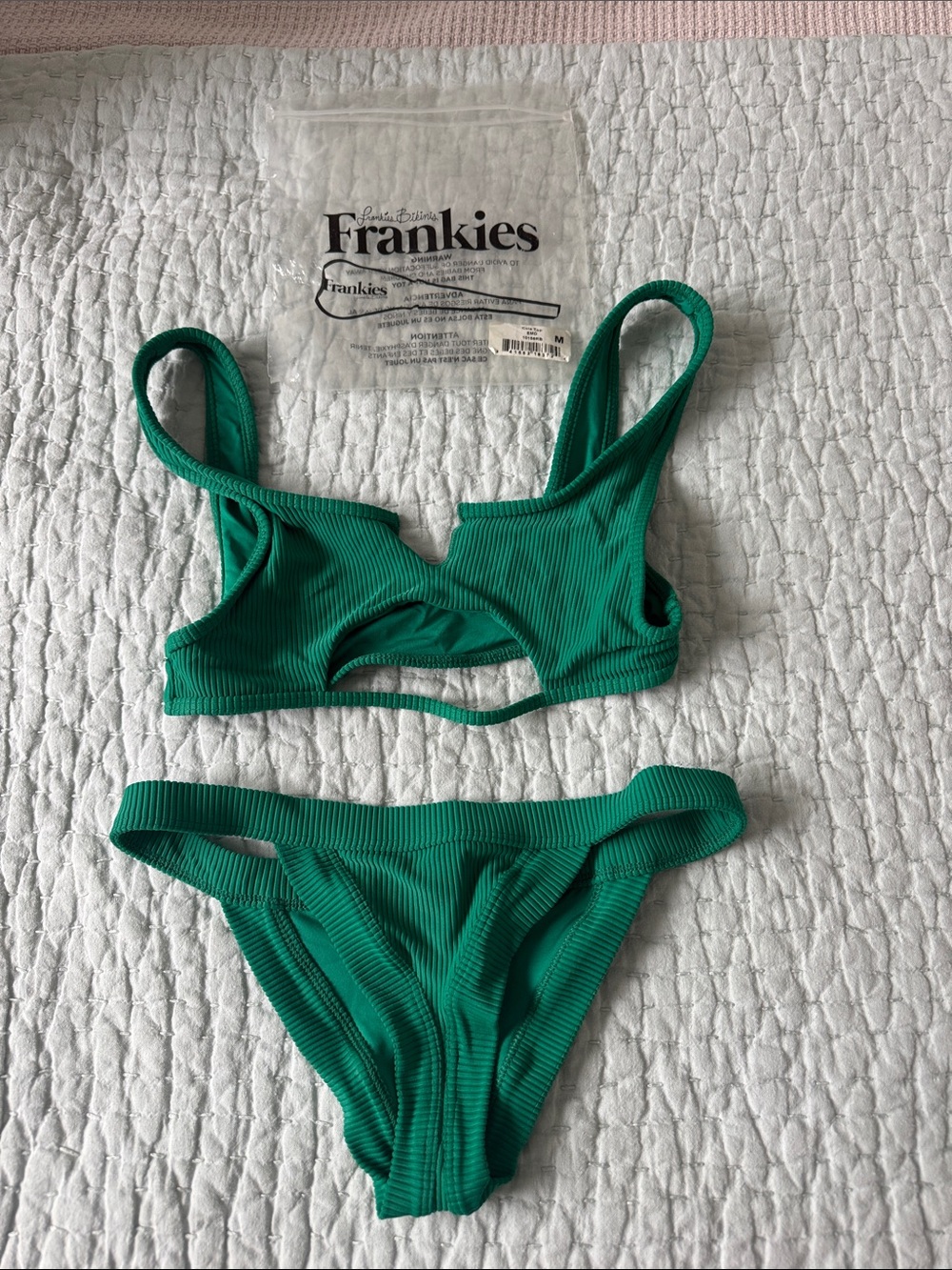 Frankie's Cole Ribbed Bikinis Emerald Cutout Two-Piece Set